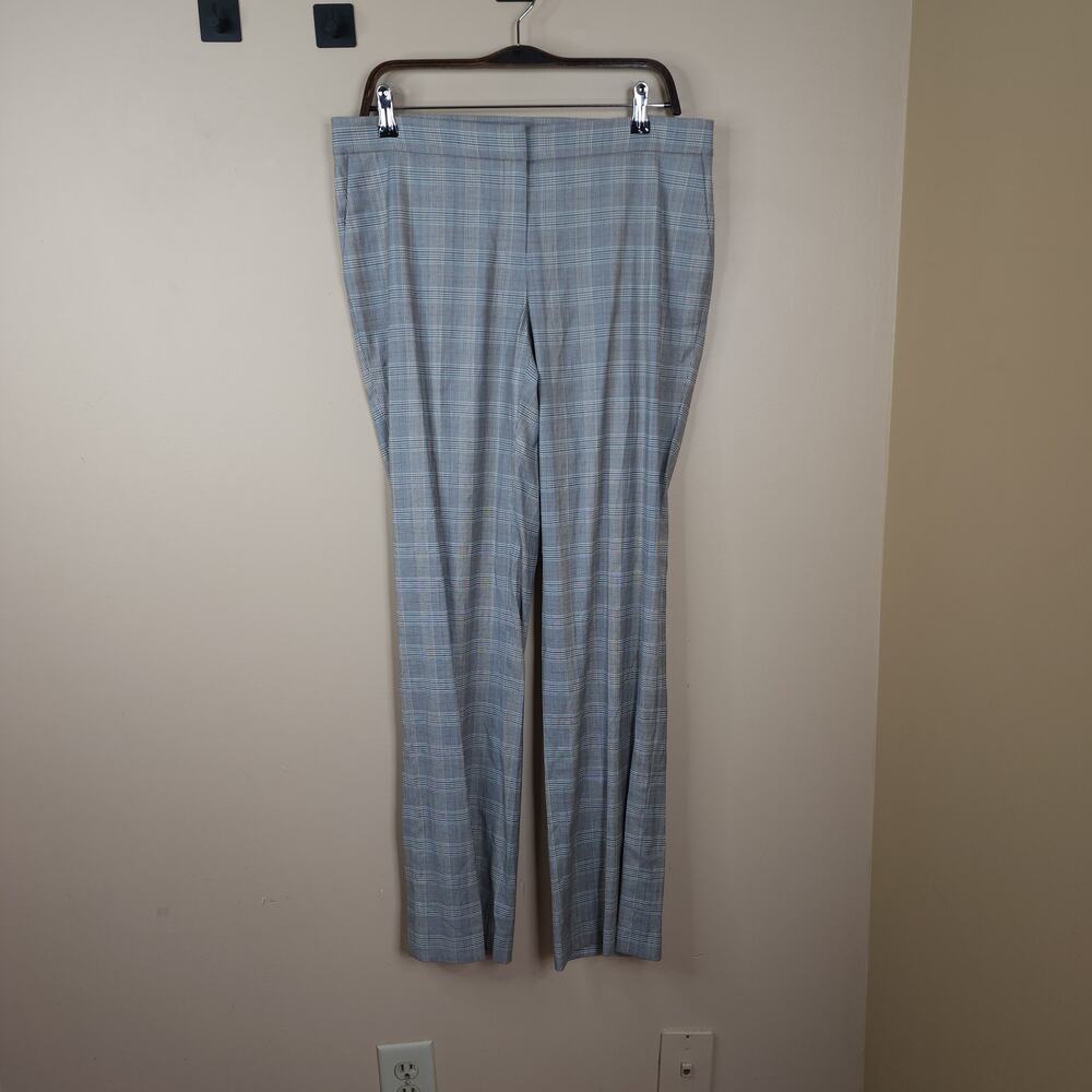Lafayette 148 New York Gates Wool-Blend Pant in Gray Plaid Size 10